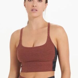 Vuori Aspire Elevation Sports Bra in Rust with Charcoal Side Panels